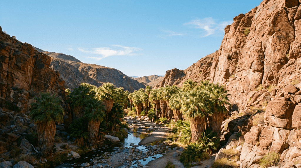 Indian Canyons Palm Springs with native Washingtonia fan palms near adults-only boutique hotel