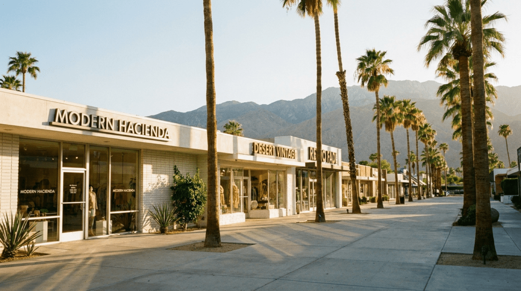 Uptown Design District Palm Springs mid-century streetscape near adults-only boutique hotel
